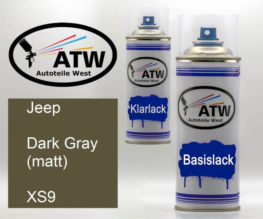Jeep, Dark Gray (matt), XS9: 400ml Sprühdose + 400ml Klarlack - Set, von ATW Autoteile West.